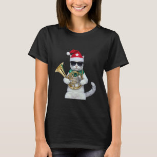 Kerstkat Franse Hoorn Cool Kerstmuziek T-shirt