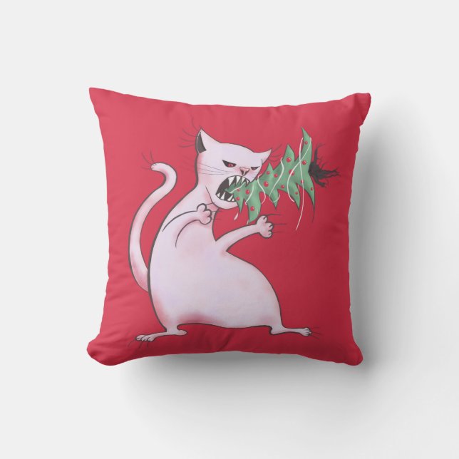 Kerstkat Funny Evil Kat Xmas Tree Kussen (Voorkant)