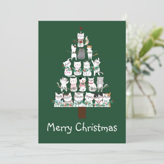 kerstkat Funny Tree Funny Kaart (Staand voorkant)