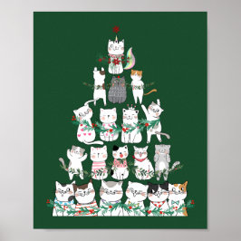 kerstkat Funny Tree Poster