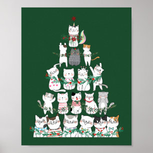 kerstkat Funny Tree Poster