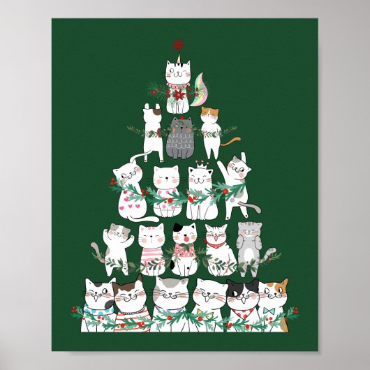 kerstkat Funny Tree Poster (Voorkant)