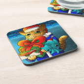 Kerstkat-gast Bier Onderzetter (Linkerzijde)