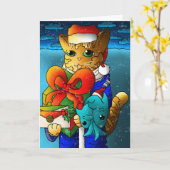 Kerstkat-gast Kaart (Gele Bloem)