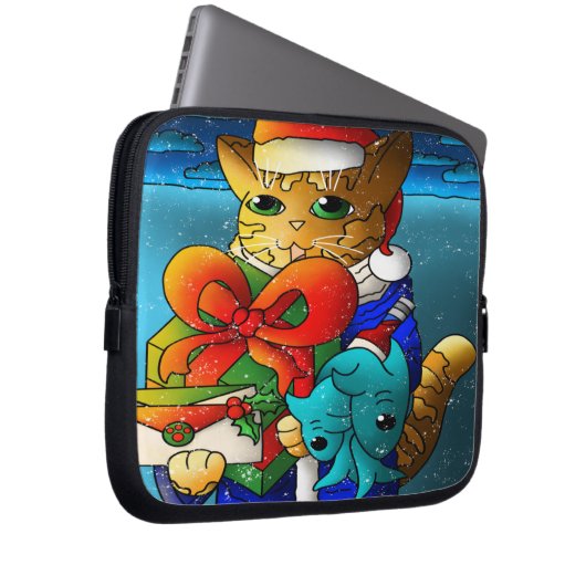 Kerstkat-gast Laptop Sleeve (Voorkant Rechts)