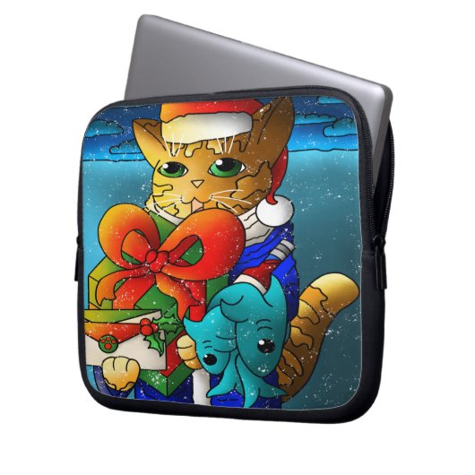 Kerstkat-gast Laptop Sleeve (Voorkant Links)