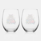 Kerstkat Gewikkeld in Kleurrijke Lichtjes Wijnglas Zonder Voet (Achterkant)