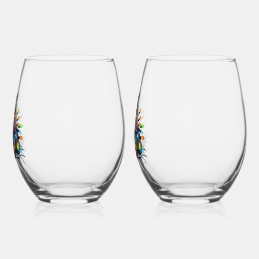 Kerstkat Gewikkeld in Kleurrijke Lichtjes Wijnglas Zonder Voet (Links)