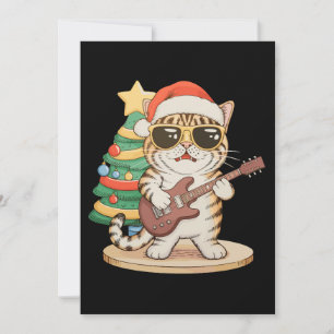 Kerstkat Gitaar spelend Rock Jazz Kerst Hoed Feestdagenkaart