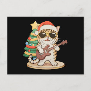 Kerstkat Gitaar spelend Rock Jazz Kerst Hoed Feestdagenkaart