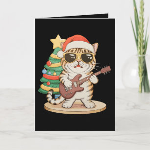 Kerstkat Gitaar spelend Rock Jazz Kerst Hoed Kaart