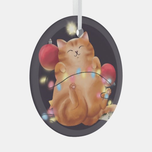 kerstkat glas ornament (Voorkant Rechts)