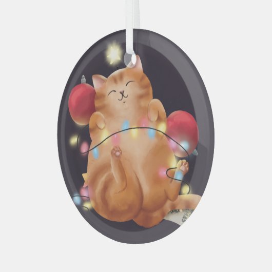 kerstkat glas ornament (Voorkant links)