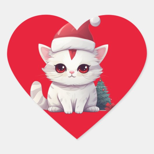 kerstkat hart sticker (Voorkant)