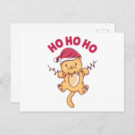 Kerstkat Ho Ho Ho Briefkaart (Voorkant / Achterkant)