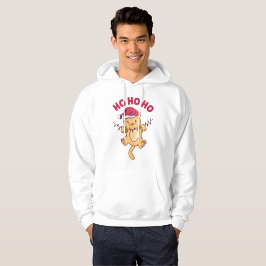 Kerstkat Ho Ho Ho Hoodie (Voorkant volledig)