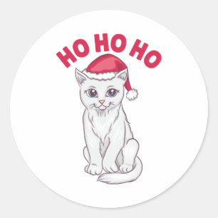 Kerstkat Ho Ho Ho Ronde Sticker