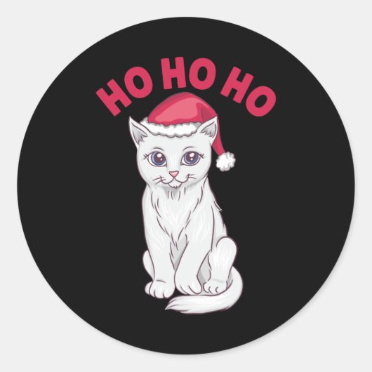 Kerstkat Ho Ho Ho Ronde Sticker (Voorkant)