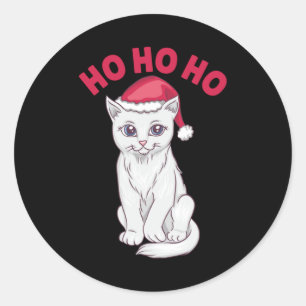 Kerstkat Ho Ho Ho Ronde Sticker