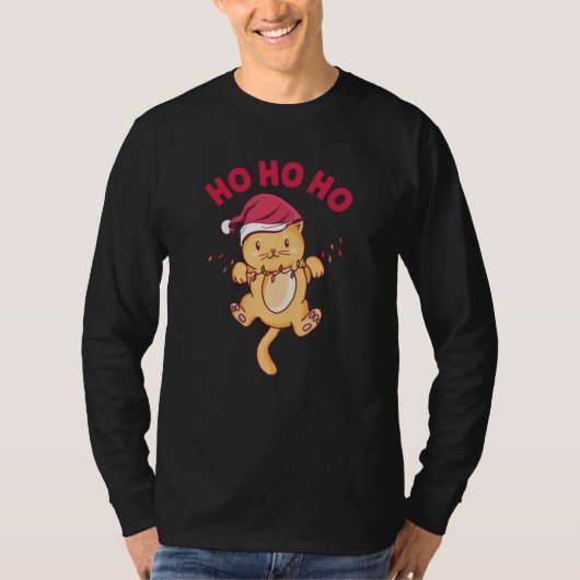 Kerstkat Ho Ho Ho T-shirt (Voorkant)