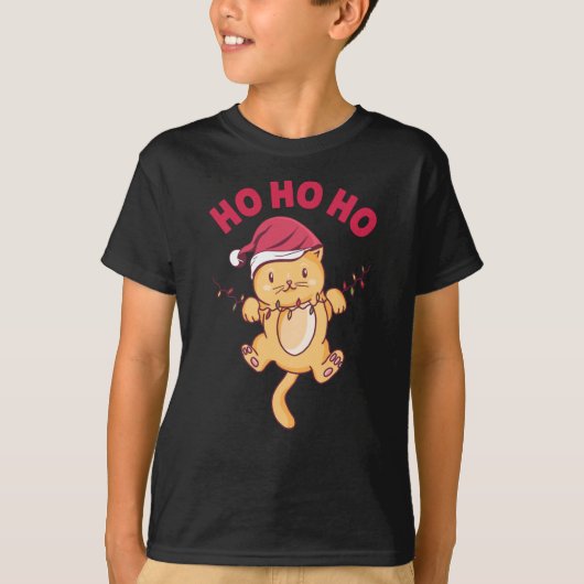 Kerstkat Ho Ho Ho T-shirt (Voorkant)