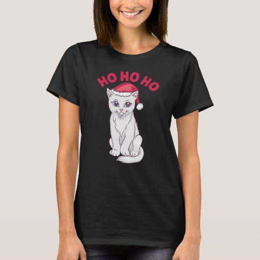 Kerstkat Ho Ho Ho T-shirt (Voorkant)