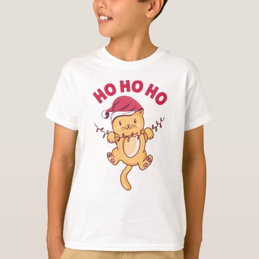 Kerstkat Ho Ho Ho T-shirt (Voorkant)