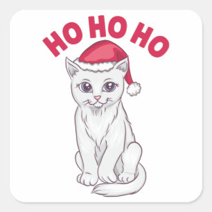 Kerstkat Ho Ho Ho Vierkante Sticker