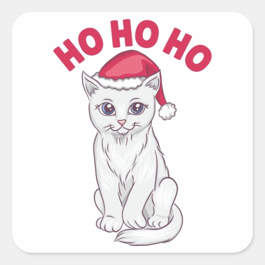 Kerstkat Ho Ho Ho Vierkante Sticker (Voorkant)