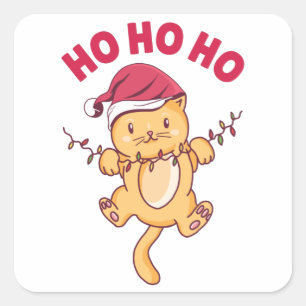 Kerstkat Ho Ho Ho Vierkante Sticker