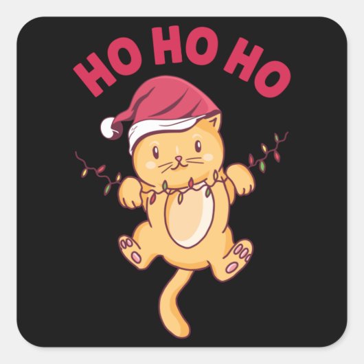 Kerstkat Ho Ho Ho Vierkante Sticker (Voorkant)