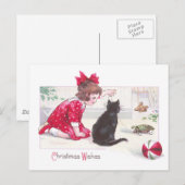 kerstkat-horloges Draai de Speelgoed  Feestdagenkaart (Voorkant / Achterkant)