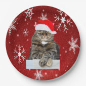 Kerstkat Humbug Foto met Santa Hat Papieren Bordje (Voorkant)