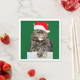 Kerstkat Humbug Foto met Santa Hat Servetten