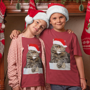 Kerstkat Humbug Foto met Santa Hat T-shirt