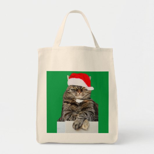 Kerstkat Humbug Foto met Santa Hat Tote Bag (Voorkant)