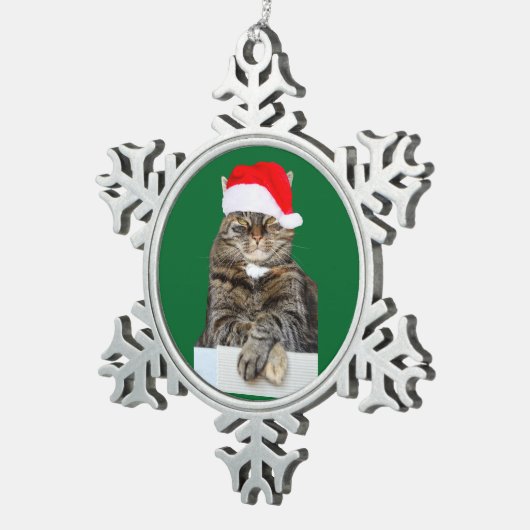 kerstkat Humbug Pewter Snowflake Ornament (Rechts)