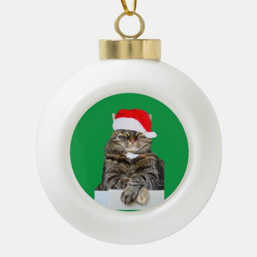 kerstkat Humbug Photo Ceramic Ball Ornaming Keramische Bal Ornament (Voorkant)