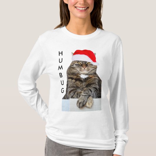 Kerstkat Humbug Santa Hat Vrouwen Lange Mouw T-shirt (Voorkant)
