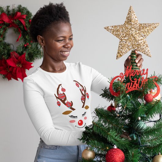 Kerstkat Humbug Santa Hat Vrouwen Lange Mouw T-shirt