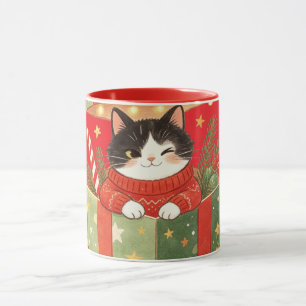Kerstkat in cadeaudoos Kerstmug Mok