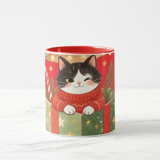 Kerstkat in cadeaudoos Kerstmug Mok (Midden)