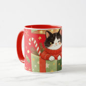Kerstkat in cadeaudoos Kerstmug Mok (Voorkant links)