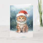 Kerstkat in de kerstmuts in de winter familie kaart (Voorkant)