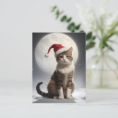 Kerstkat in de nacht briefkaart (Staand voorkant)
