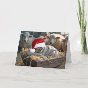 Kerstkat in de schuur manager feestdagen kaart
