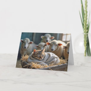 Kerstkat in de schuur manager feestdagen kaart