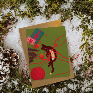 Kerstkat in de war – Feestelijke kittenspelletjes Kaart