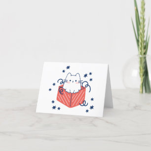 Kerstkat in een doos met sneeuwvlokken BLANK Feestdagen Kaart