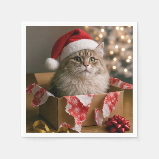 Kerstkat in een doos servet (Voorkant)